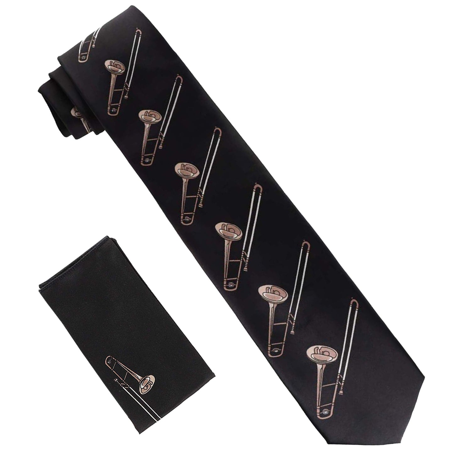 Vittorio Farina Musical Necktie by Classy Cufflinks - NH-MUS_TROMBONE_BLACK-TAUPE - Classy Cufflinks