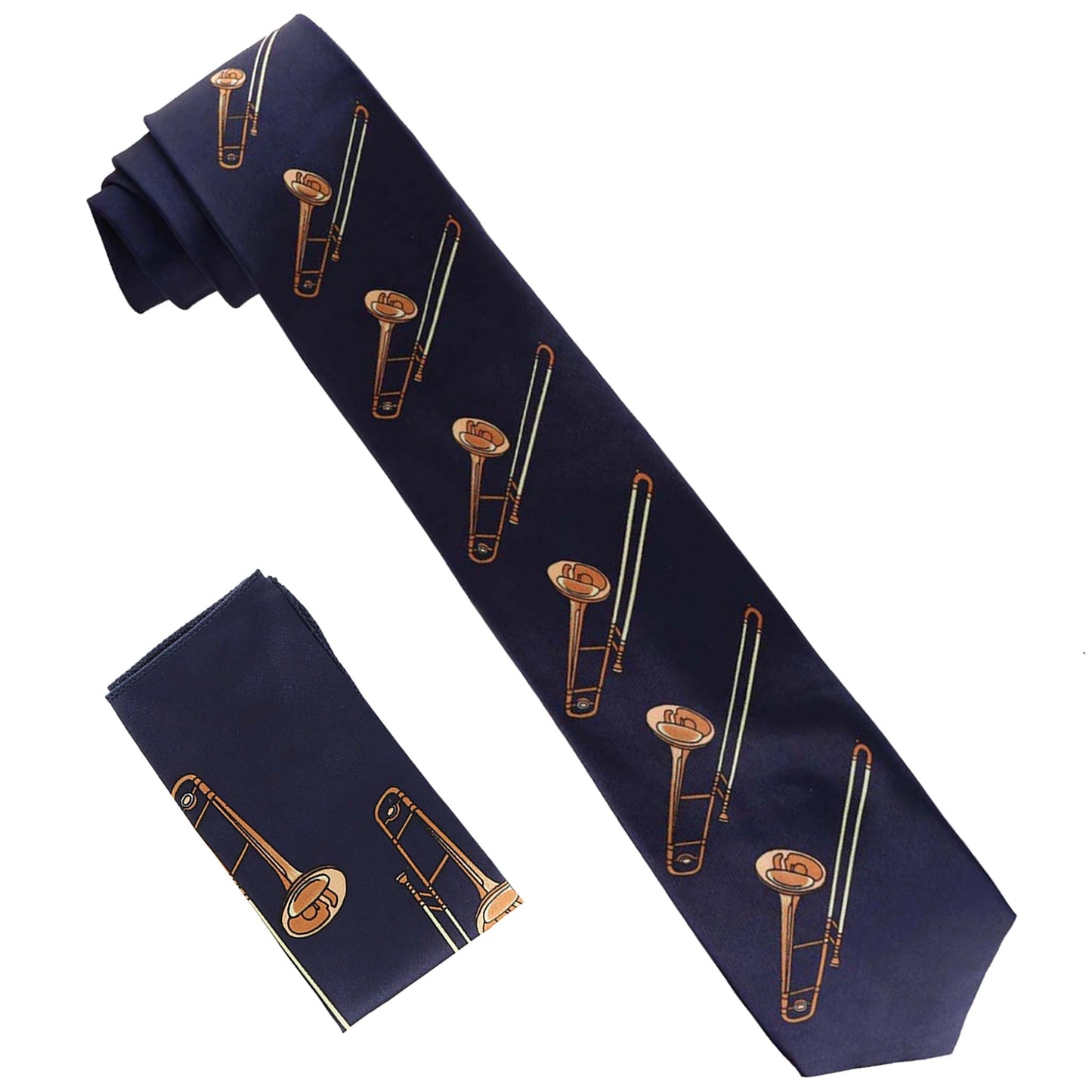 Vittorio Farina Musical Necktie by Classy Cufflinks - NH-MUS_TROMBONE_NAVY - Classy Cufflinks