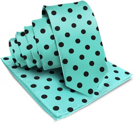 Vittorio Farina Polka Dot Necktie & Pocket Square - NH-PD_17_BLACK_AQUA - Classy Cufflinks