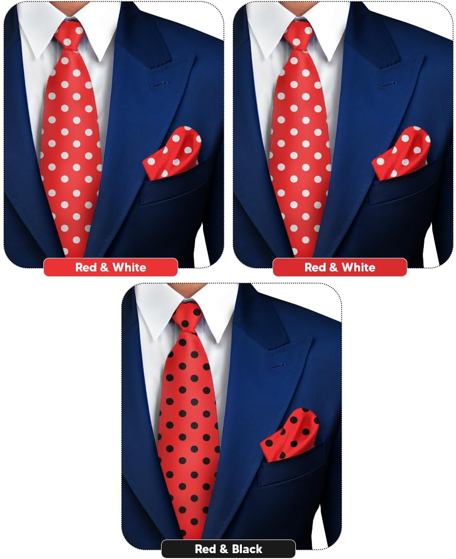 Vittorio Farina Polka Dot Necktie & Pocket Square Multipacks - NH-PD-3_RED - Classy Cufflinks