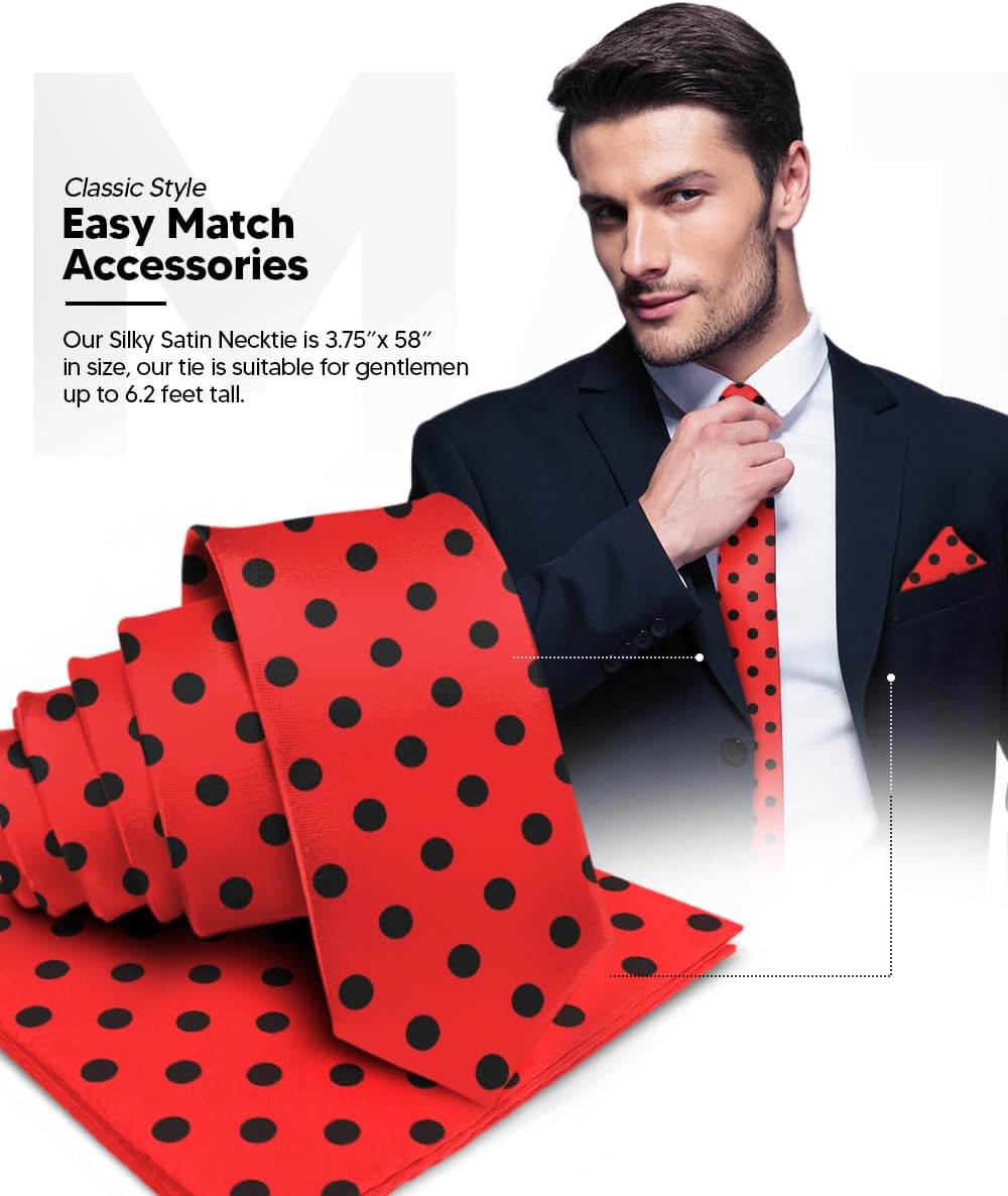 Vittorio Farina Polka Dot Necktie & Pocket Square Multipacks - NH-PD-3_RED - Classy Cufflinks