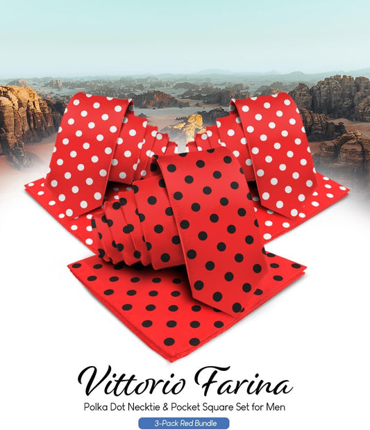 Vittorio Farina Polka Dot Necktie & Pocket Square Multipacks - NH-PD-3_RED - Classy Cufflinks