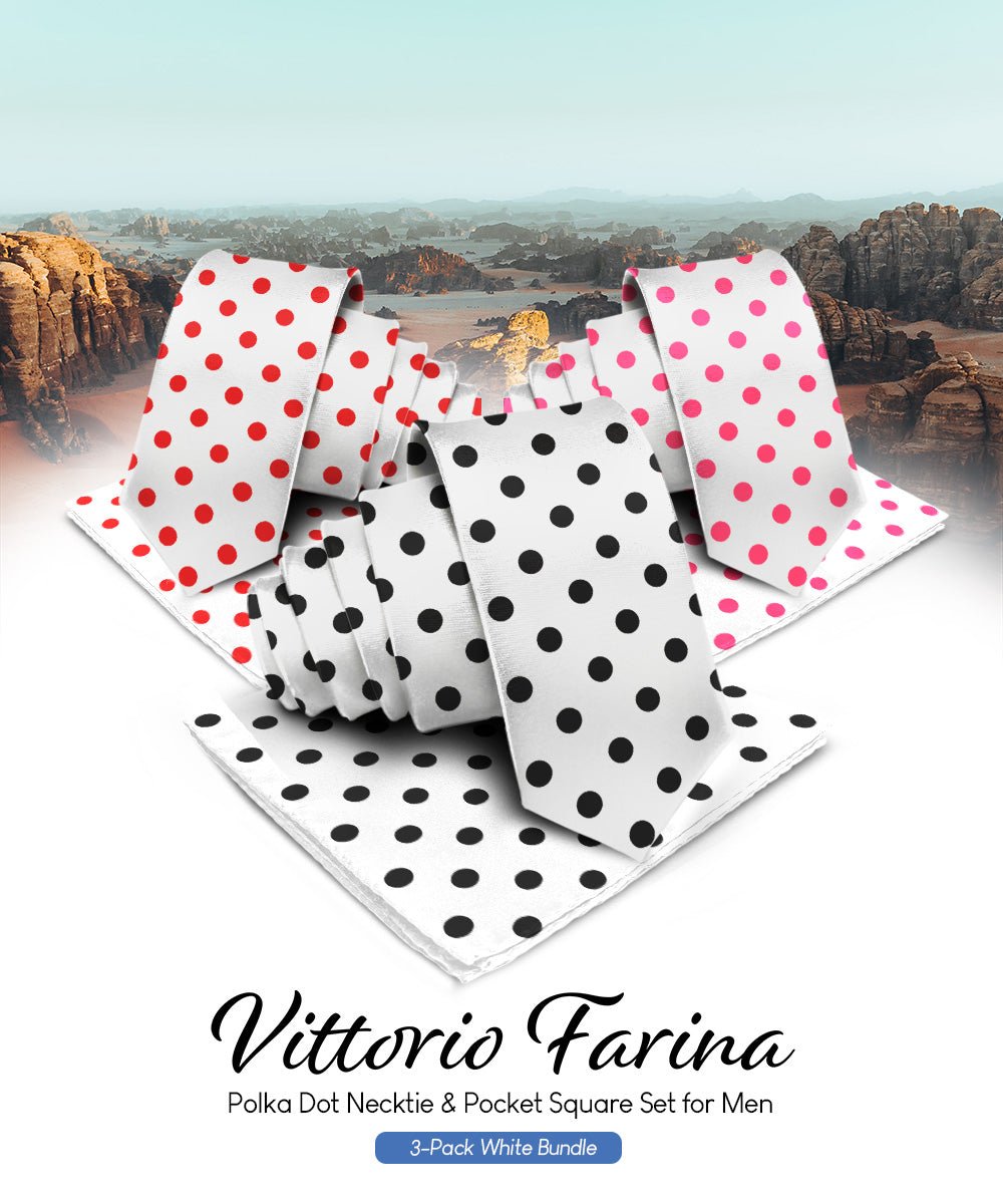 Vittorio Farina Polka Dot Necktie & Pocket Square Multipacks - NH - PD - 3_WHITE - Classy Cufflinks