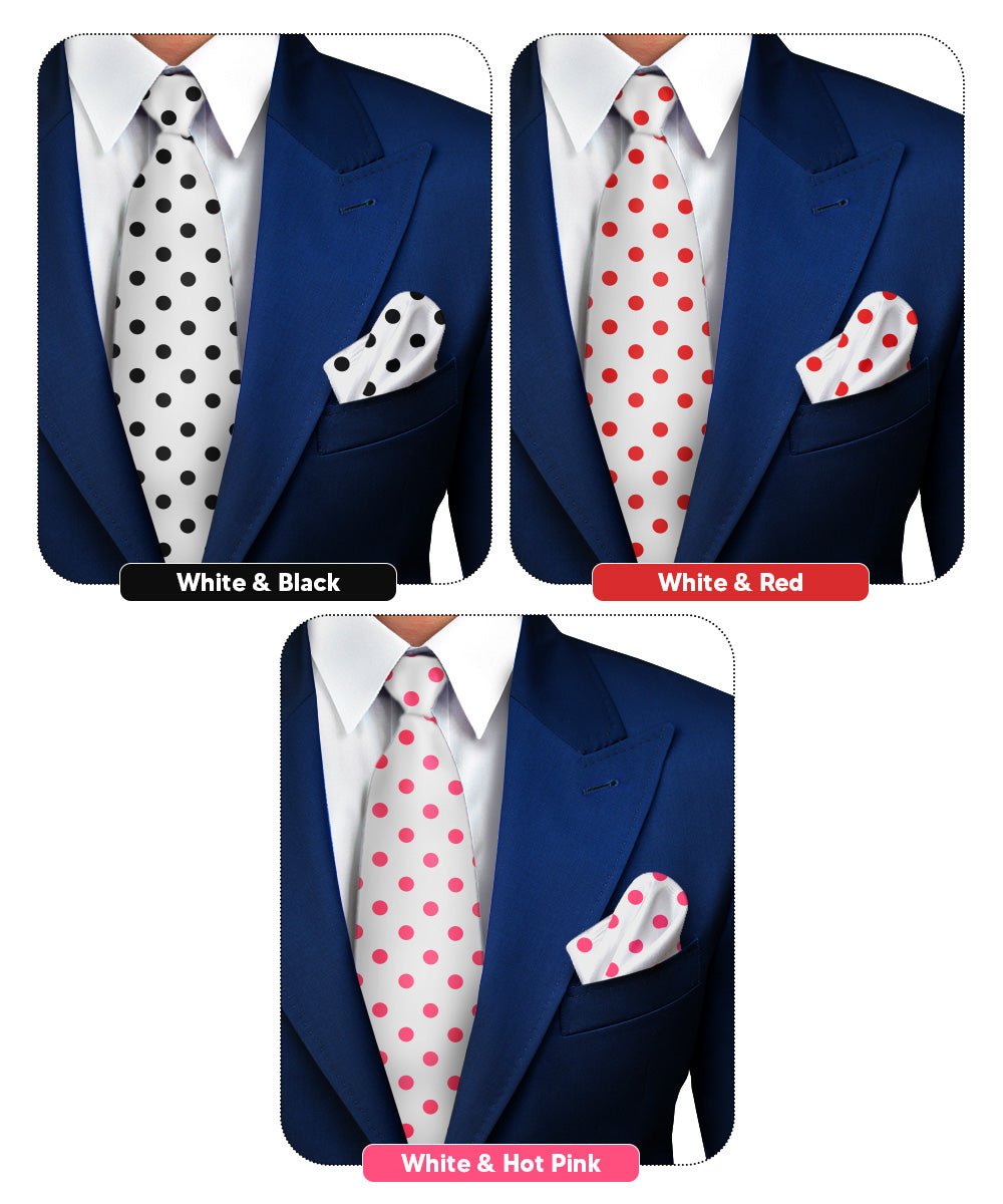 Vittorio Farina Polka Dot Necktie & Pocket Square Multipacks - NH - PD - 3_WHITE - Classy Cufflinks