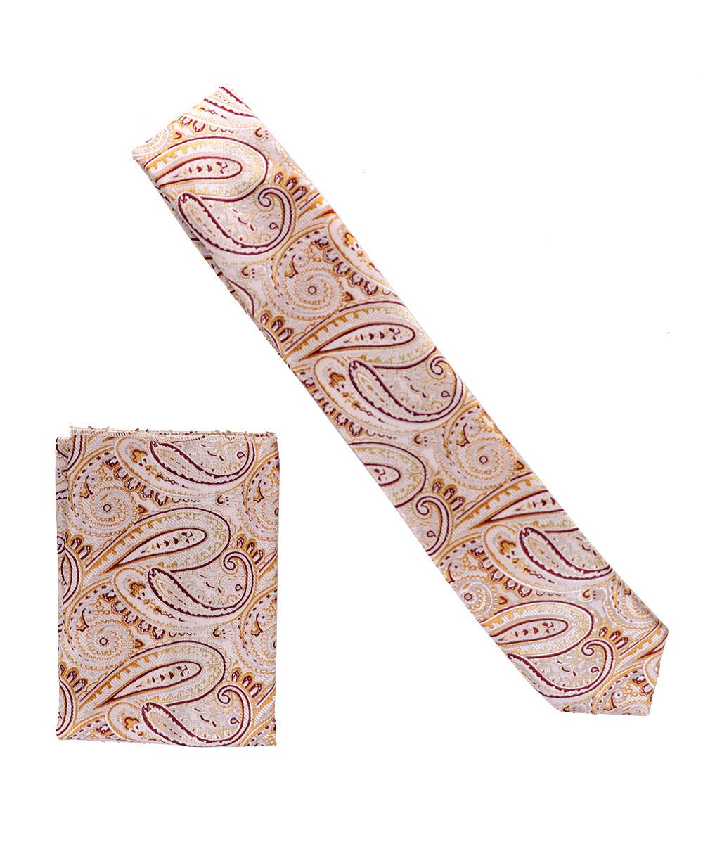 Vittorio Farina Skinny Designer Satin Necktie & Pocket Square - NH - SD - 0035 - Classy Cufflinks