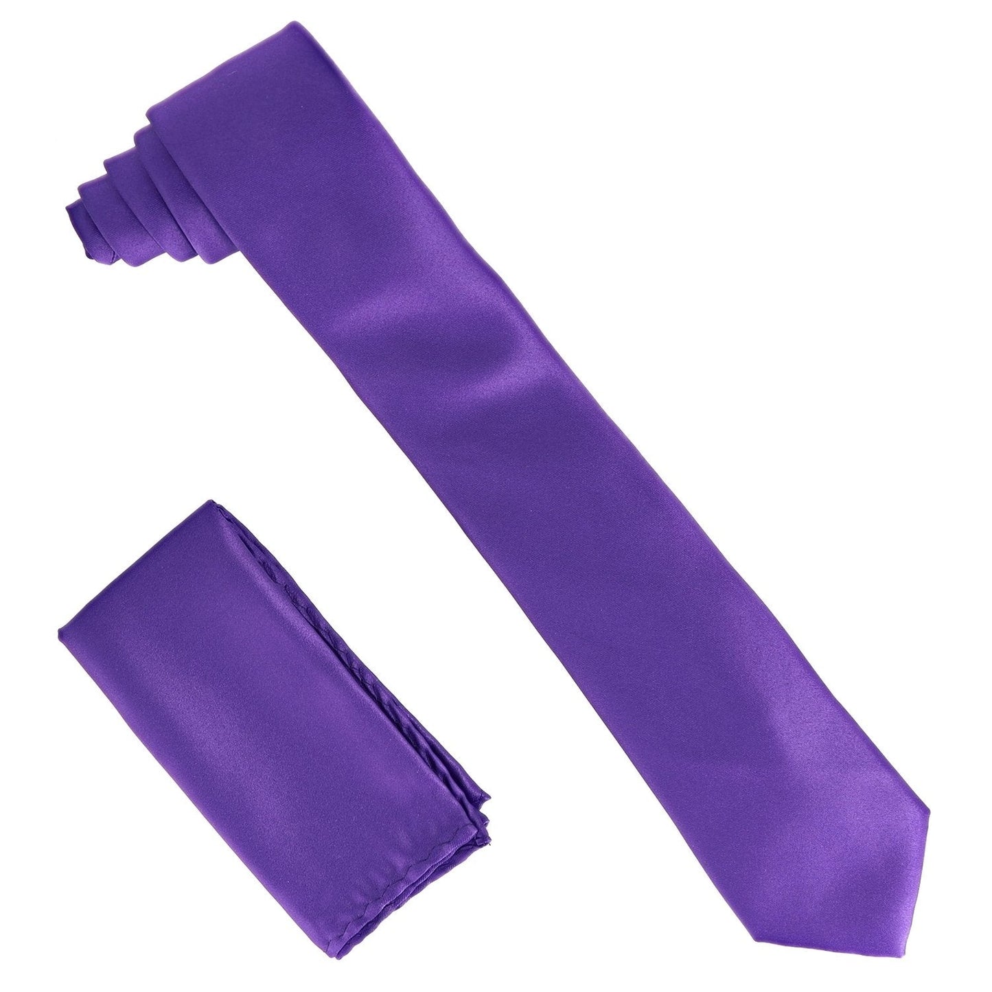 Vittorio Farina Solid Satin Skinny Necktie & Pocket Square by Classy Cufflinks - NH_SKINNY_PURPLE - Classy Cufflinks