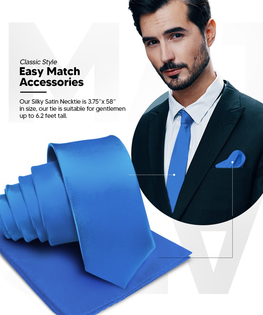 Vittorio Farina Solid Satin Necktie & Pocket Square Multipacks - NH - SOLID - 3_BLUE - Classy Cufflinks