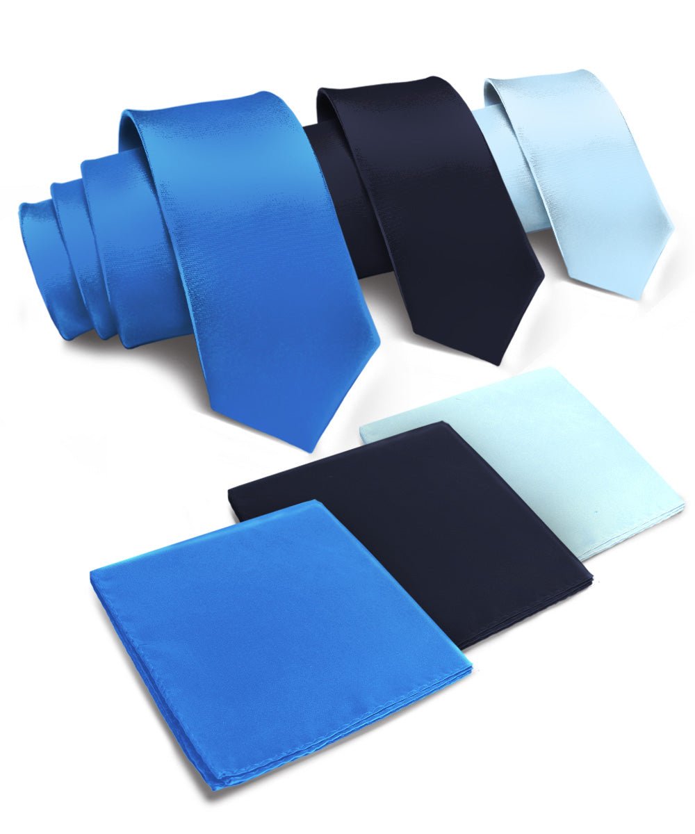 Vittorio Farina Solid Satin Necktie & Pocket Square Multipacks - NH - SOLID - 3_BLUE - Classy Cufflinks