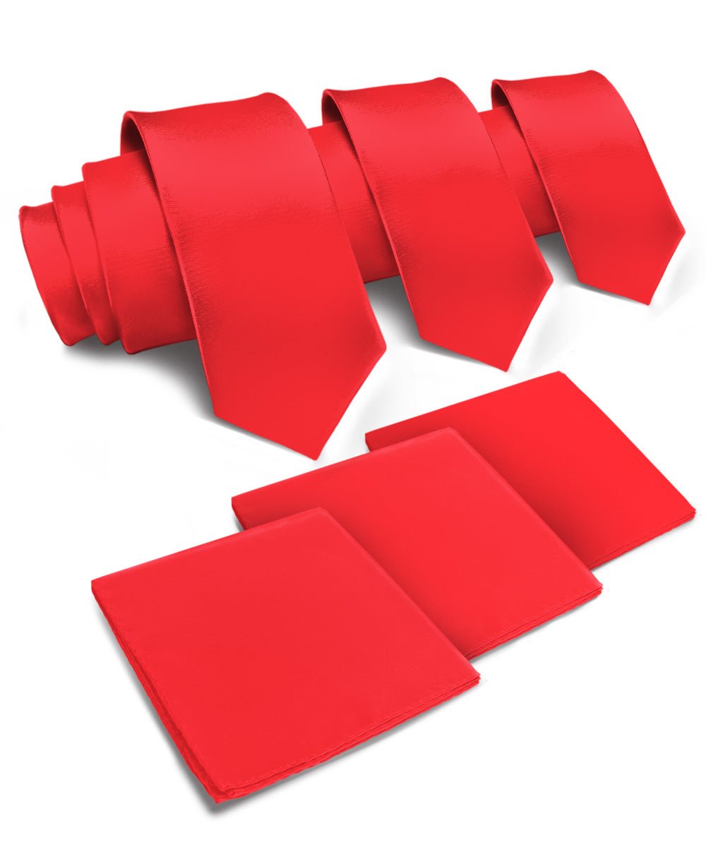 Vittorio Farina Solid Satin Necktie & Pocket Square Multipacks - NH - SOLID - 3_RED - Classy Cufflinks