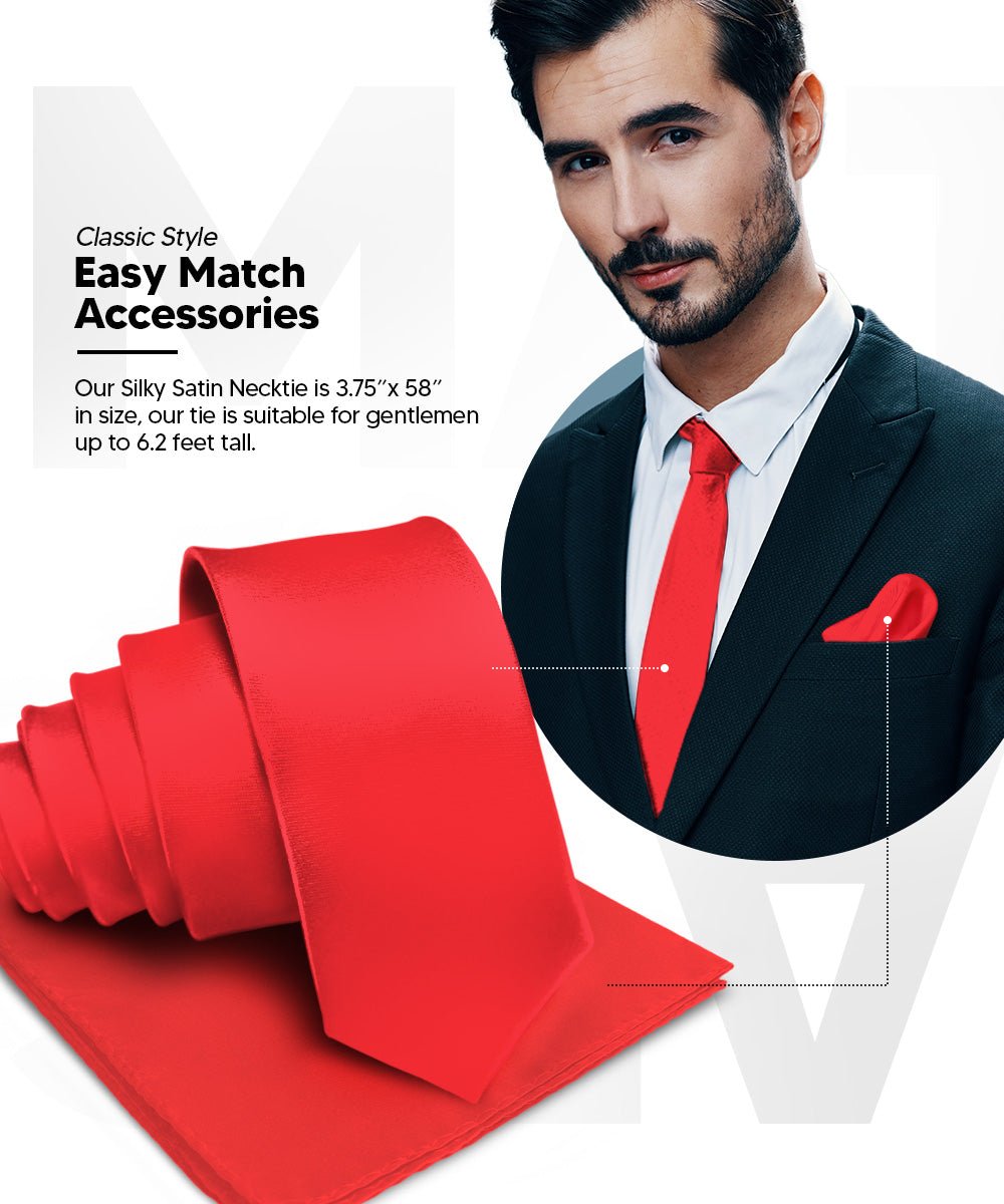 Vittorio Farina Solid Satin Necktie & Pocket Square Multipacks - NH - SOLID - 3_RED - Classy Cufflinks