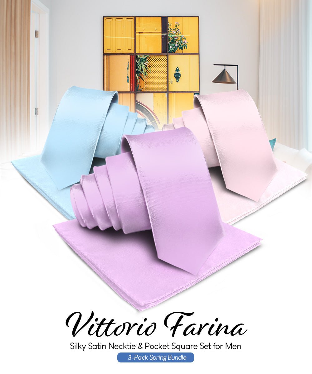 Vittorio Farina Solid Satin Necktie & Pocket Square Multipacks - NH - SOLID - 3_SPRING1 - Classy Cufflinks