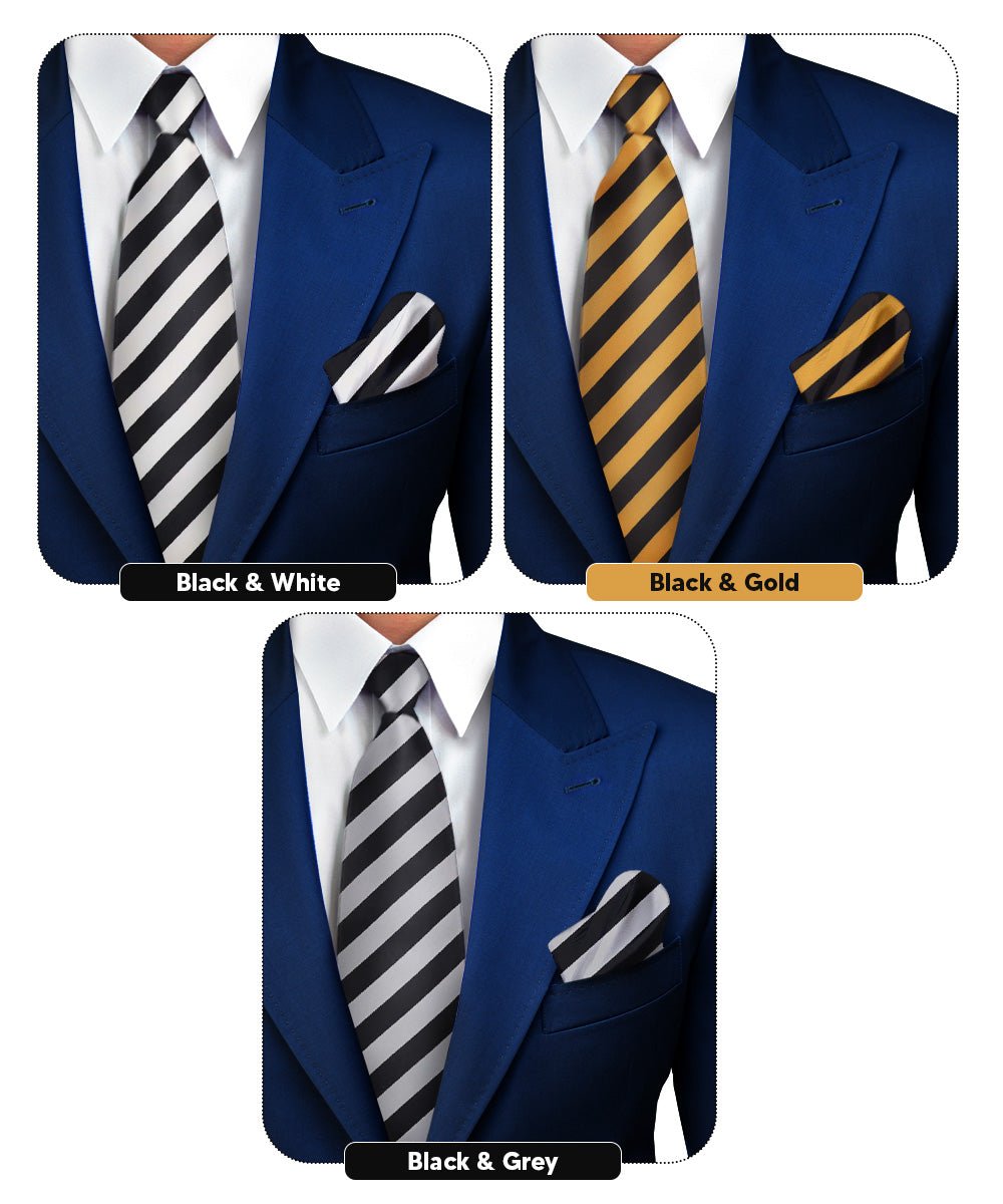 Vittorio Farina Striped Necktie & Pocket Square Multipacks - NH - ST - 3_BLACK - Classy Cufflinks