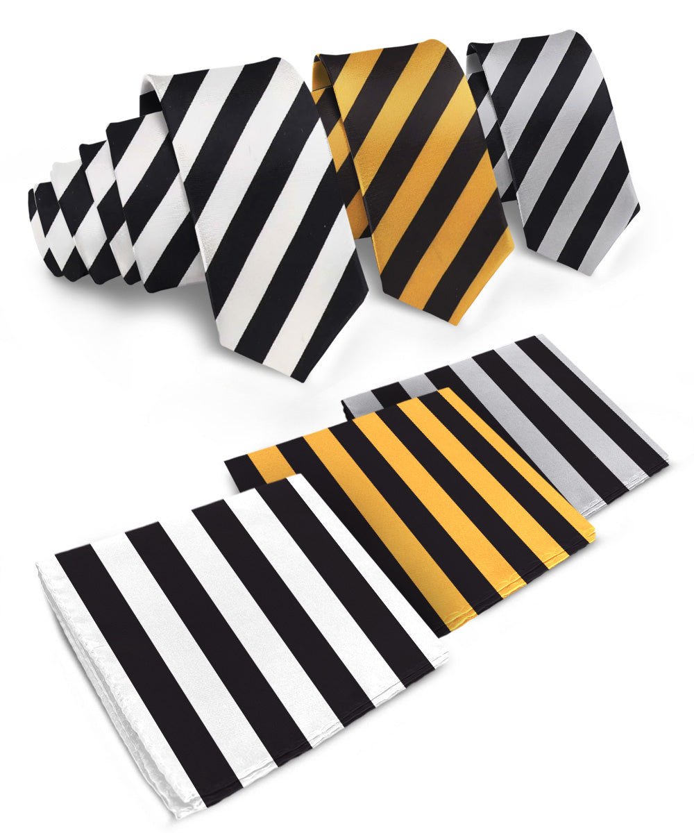 Vittorio Farina Striped Necktie & Pocket Square Multipacks - NH - ST - 3_BLACK - Classy Cufflinks