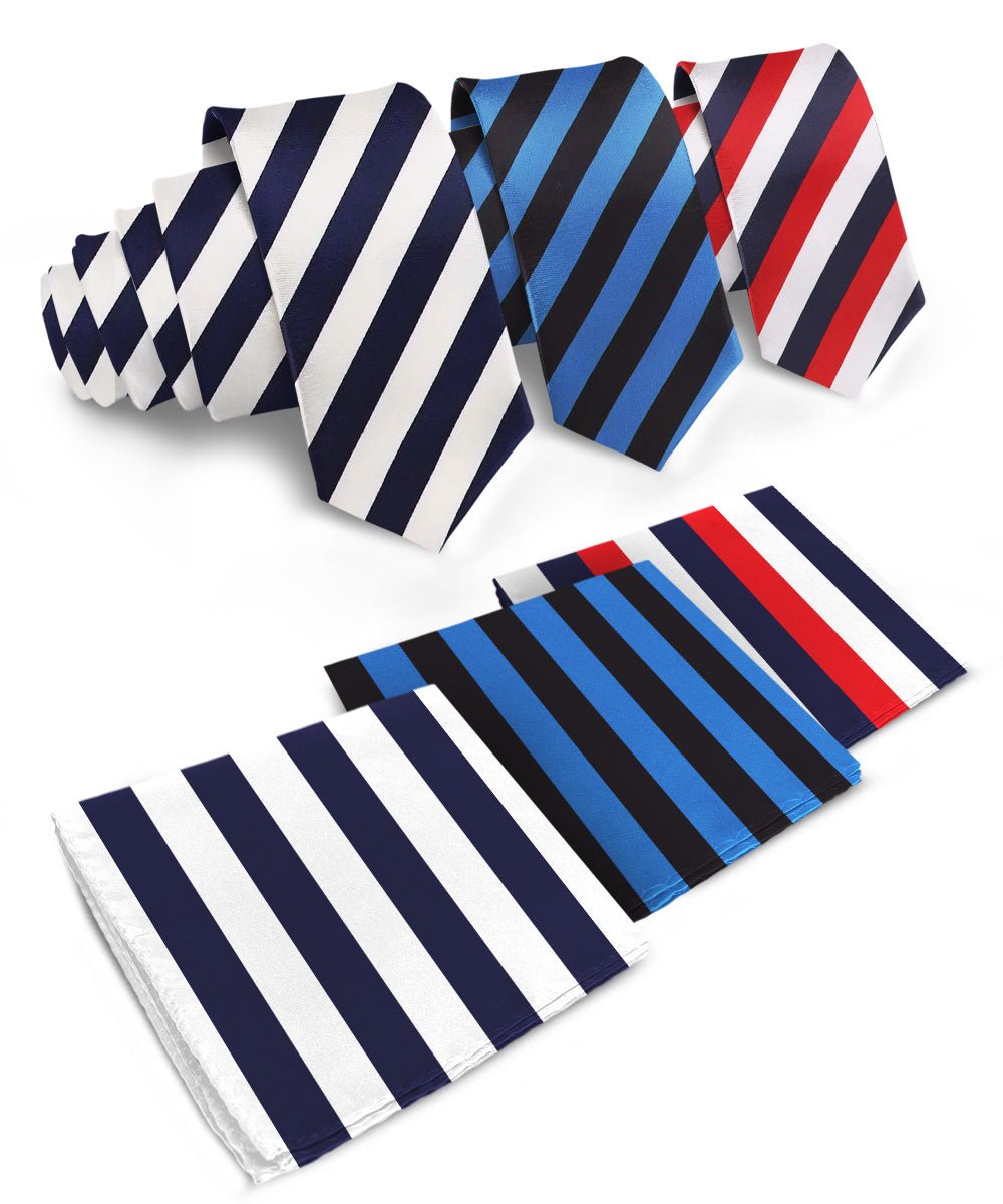 Vittorio Farina Striped Necktie & Pocket Square Multipacks - NH - ST - 3_BLUE - Classy Cufflinks