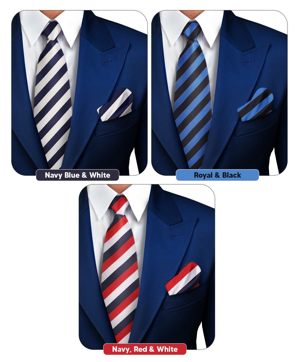 Vittorio Farina Striped Necktie & Pocket Square Multipacks - NH - ST - 3_BLUE - Classy Cufflinks