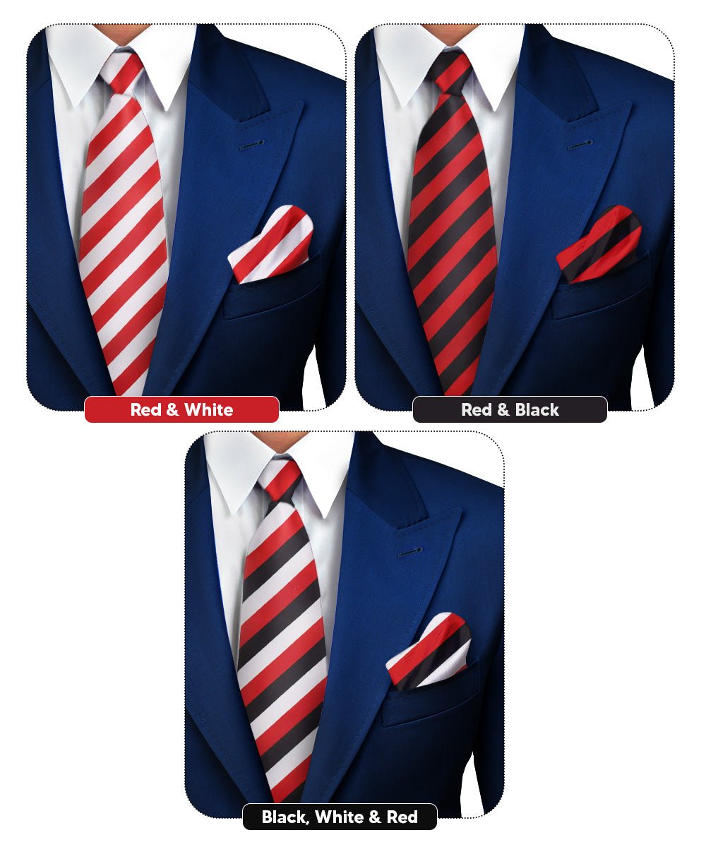 Vittorio Farina Striped Necktie & Pocket Square Multipacks - NH - ST - 3_RED - Classy Cufflinks