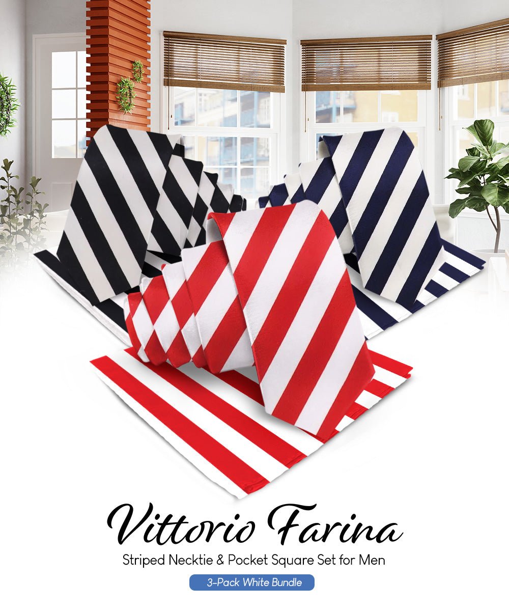 Vittorio Farina Striped Necktie & Pocket Square Multipacks - NH - ST - 3_WHITE - Classy Cufflinks