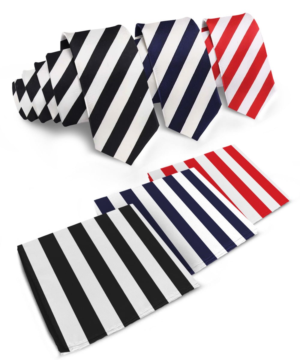 Vittorio Farina Striped Necktie & Pocket Square Multipacks - NH - ST - 3_WHITE - Classy Cufflinks