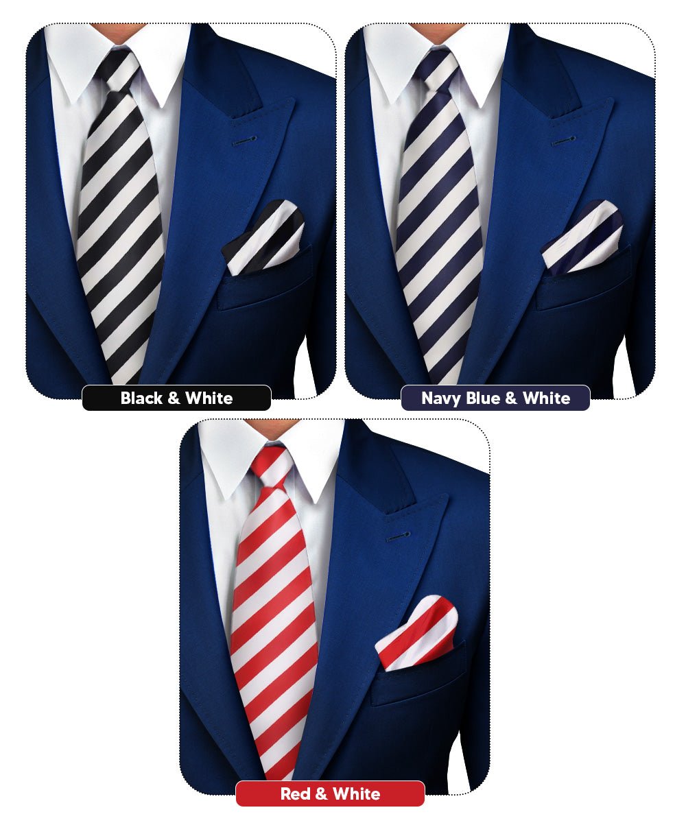 Vittorio Farina Striped Necktie & Pocket Square Multipacks - NH - ST - 3_WHITE - Classy Cufflinks