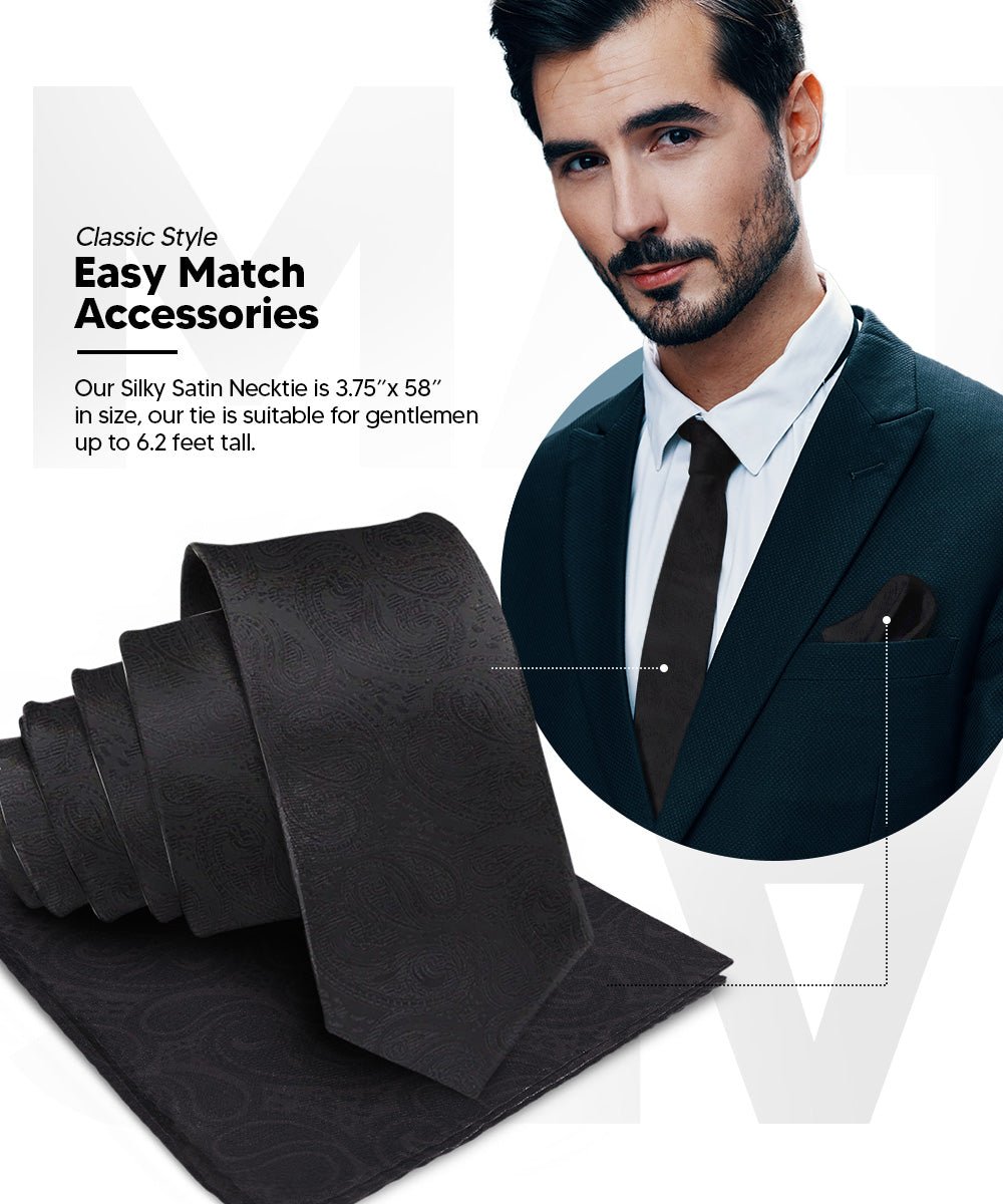 Vittorio Farina Woven Paisley Necktie & Pocket Square Multipacks - NH - WP - 3_BLACK - Classy Cufflinks