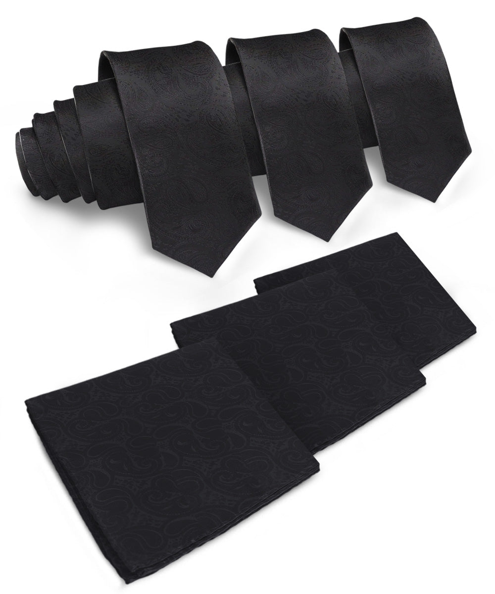 Vittorio Farina Woven Paisley Necktie & Pocket Square Multipacks - NH - WP - 3_BLACK - Classy Cufflinks