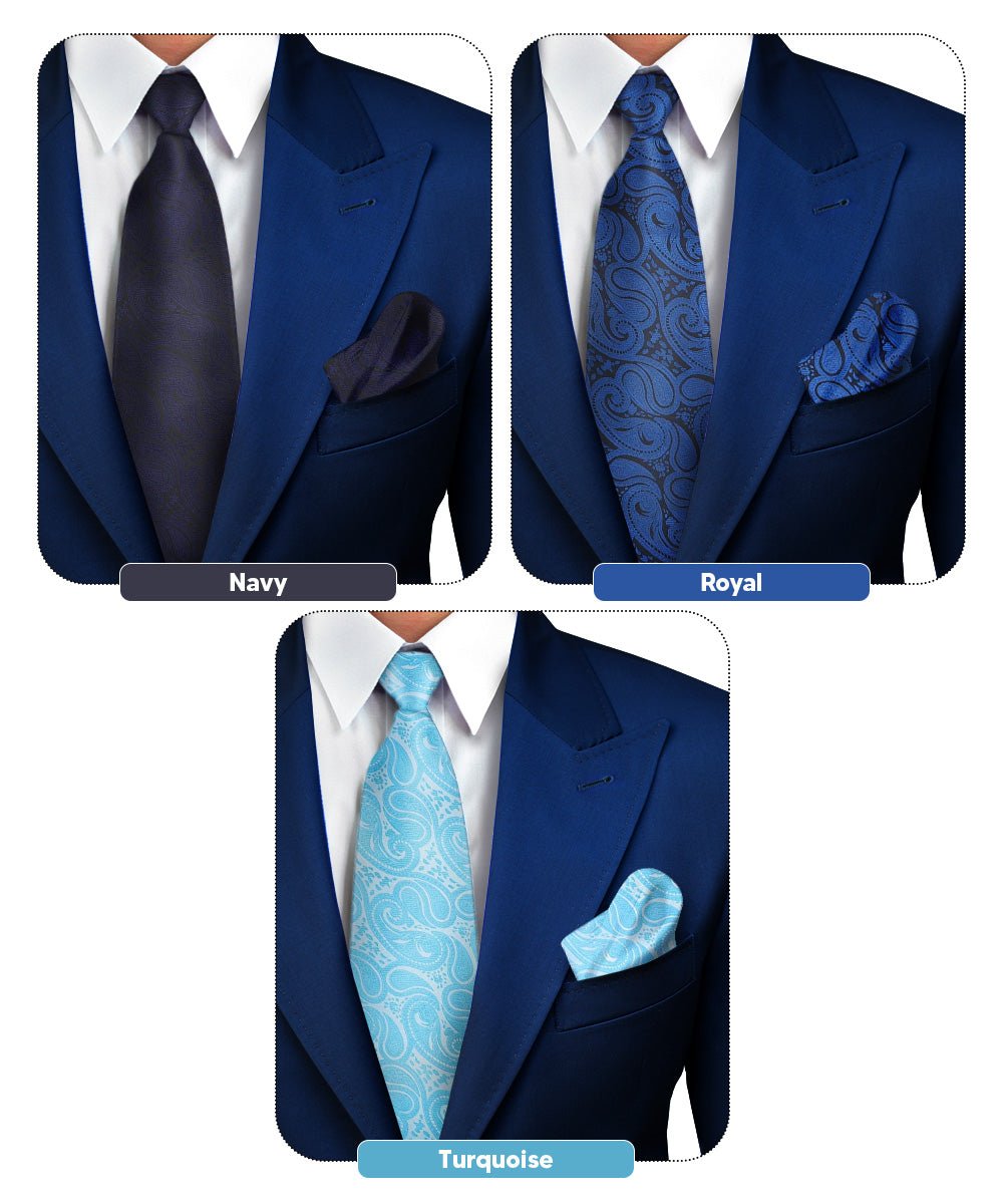 Vittorio Farina Woven Paisley Necktie & Pocket Square Multipacks - NH - WP - 3_BLUE - Classy Cufflinks