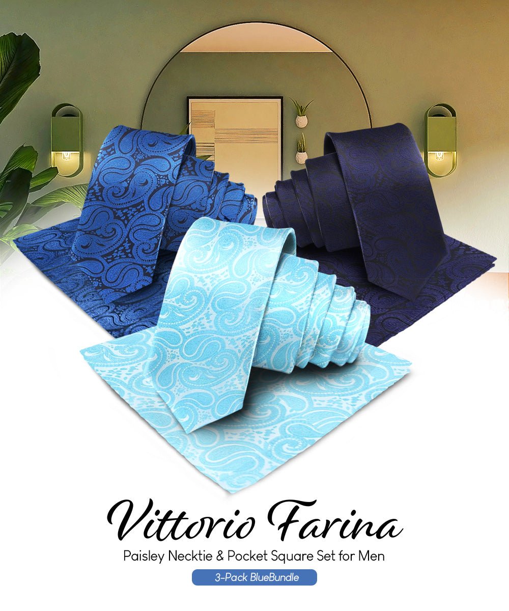 Vittorio Farina Woven Paisley Necktie & Pocket Square Multipacks - NH - WP - 3_BLUE - Classy Cufflinks