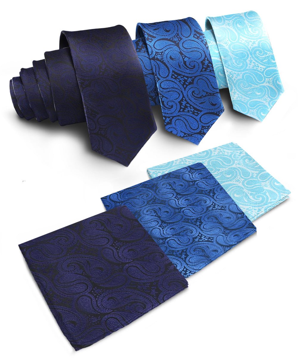 Vittorio Farina Woven Paisley Necktie & Pocket Square Multipacks - NH - WP - 3_BLUE - Classy Cufflinks