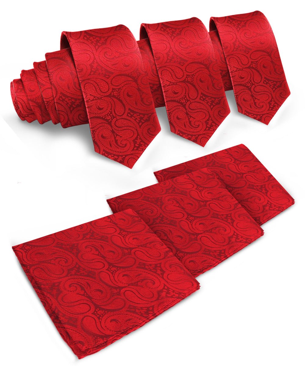 Vittorio Farina Woven Paisley Necktie & Pocket Square Multipacks - NH - WP - 3_RED - Classy Cufflinks