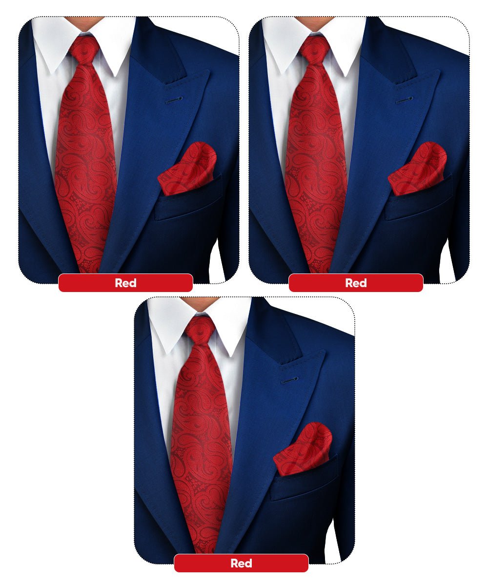 Vittorio Farina Woven Paisley Necktie & Pocket Square Multipacks - NH - WP - 3_RED - Classy Cufflinks