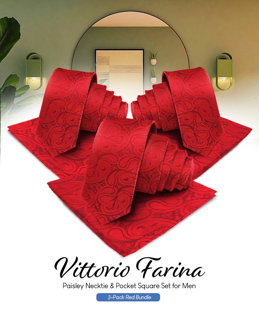 Vittorio Farina Woven Paisley Necktie & Pocket Square Multipacks - NH - WP - 3_RED - Classy Cufflinks