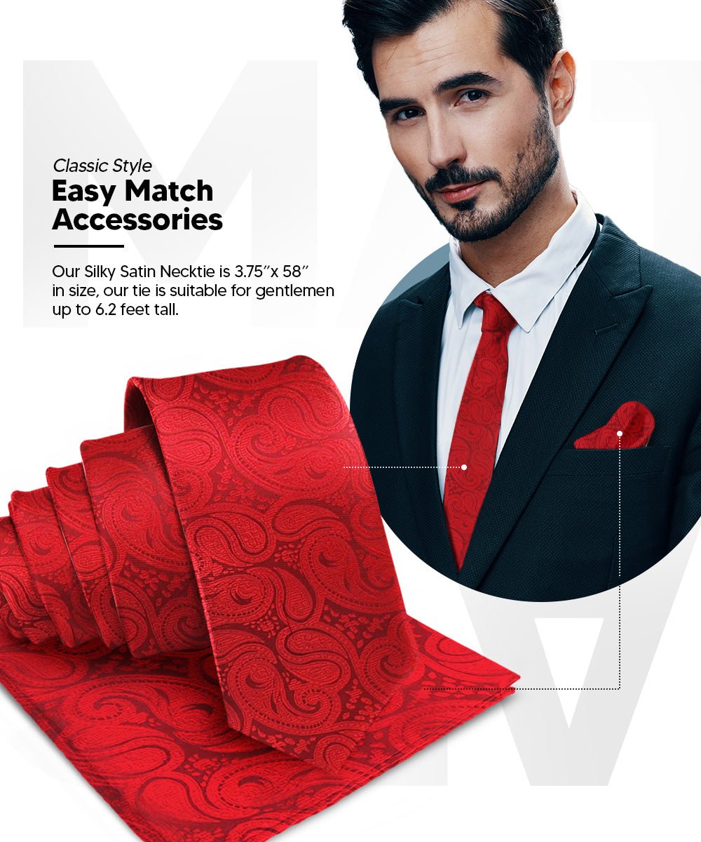 Vittorio Farina Woven Paisley Necktie & Pocket Square Multipacks - NH - WP - 3_RED - Classy Cufflinks