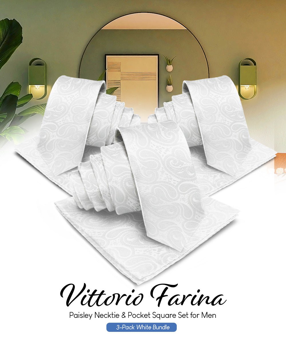 Vittorio Farina Woven Paisley Necktie & Pocket Square Multipacks - NH - WP - 3_WHITE - Classy Cufflinks