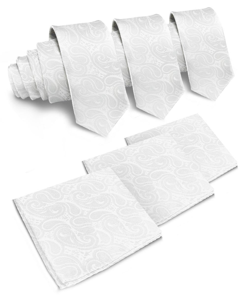 Vittorio Farina Woven Paisley Necktie & Pocket Square Multipacks - NH - WP - 3_WHITE - Classy Cufflinks