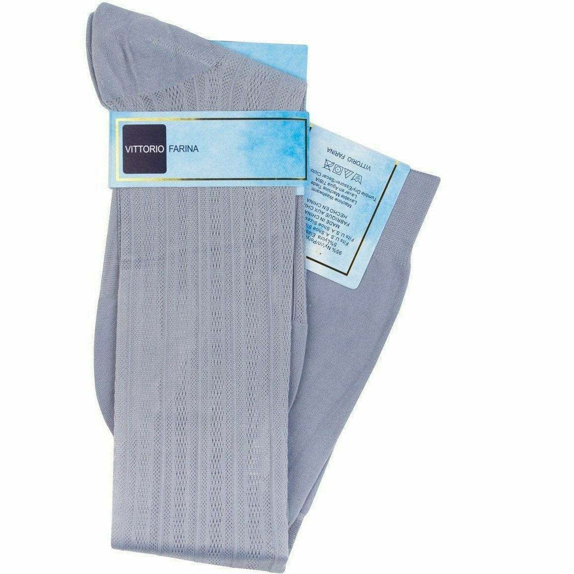 Vittorio Farina Men's Ribbed Shear Nylon Over The Calf Dress Socks