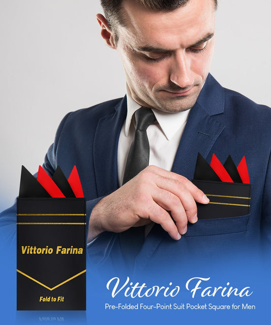 Vittorio Farina Pre - Folded Pocket Square (Two - Tone) - PS - PREFOLD_BLACK - RED - Classy Cufflinks