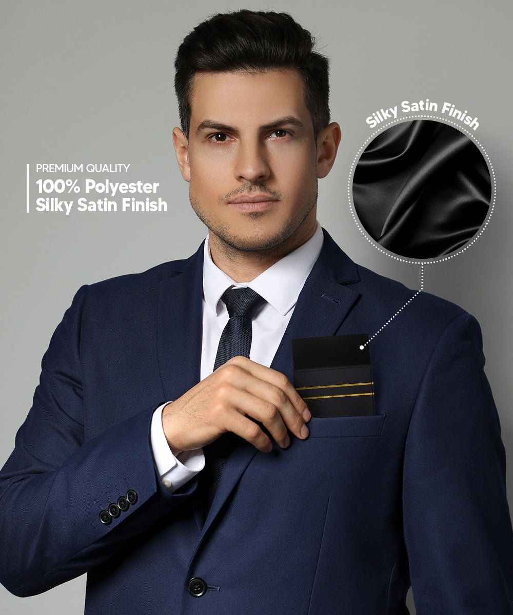 Vittorio Farina Flat Pre - Folded Pocket Square - PS - PREFOLD - FLAT_BLACK - Classy Cufflinks