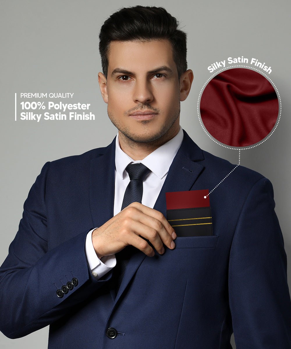 Vittorio Farina Men's Pre - Folded Pocket Square: Flat - PS - PREFOLD - FLAT_BURGUNDY - Classy Cufflinks