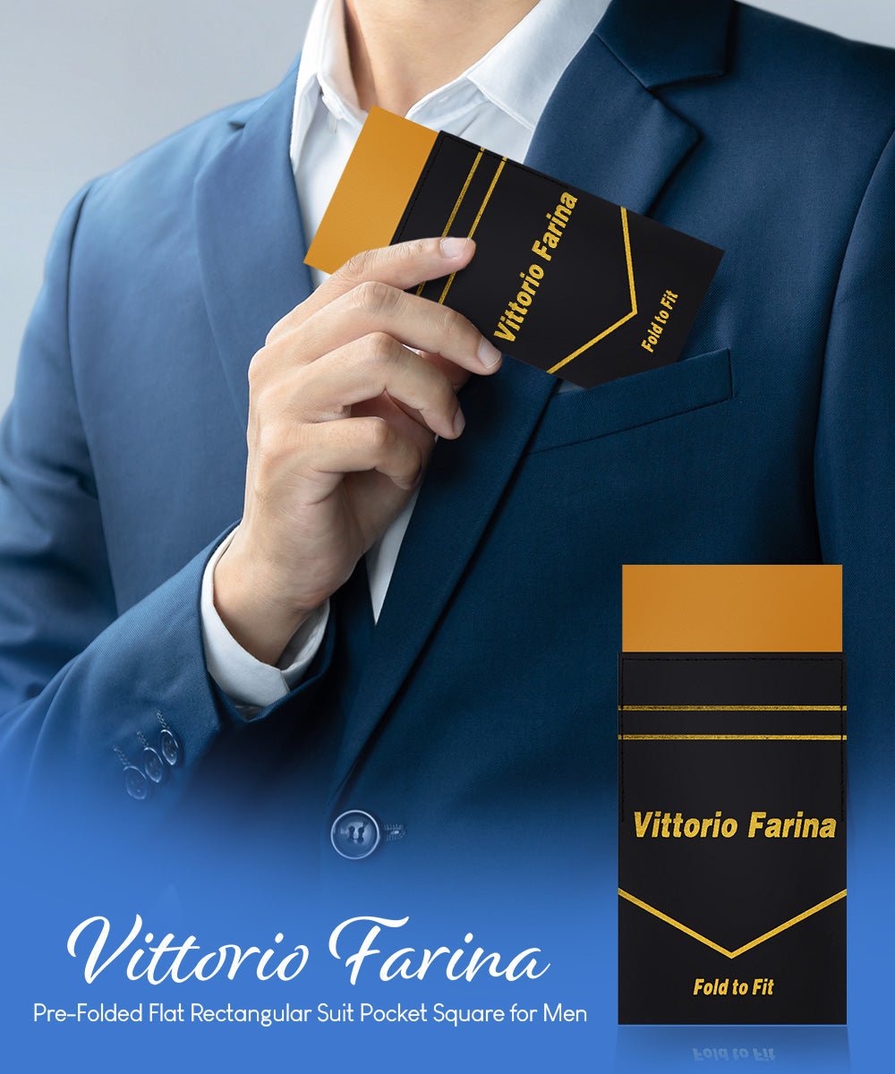 Vittorio Farina Men's Pre - Folded Pocket Square: Flat - PS - PREFOLD - FLAT_GOLD - Classy Cufflinks