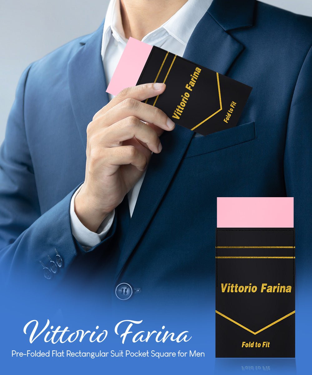 Vittorio Farina Men's Pre - Folded Pocket Square: Flat - PS - PREFOLD - FLAT_PINK - Classy Cufflinks