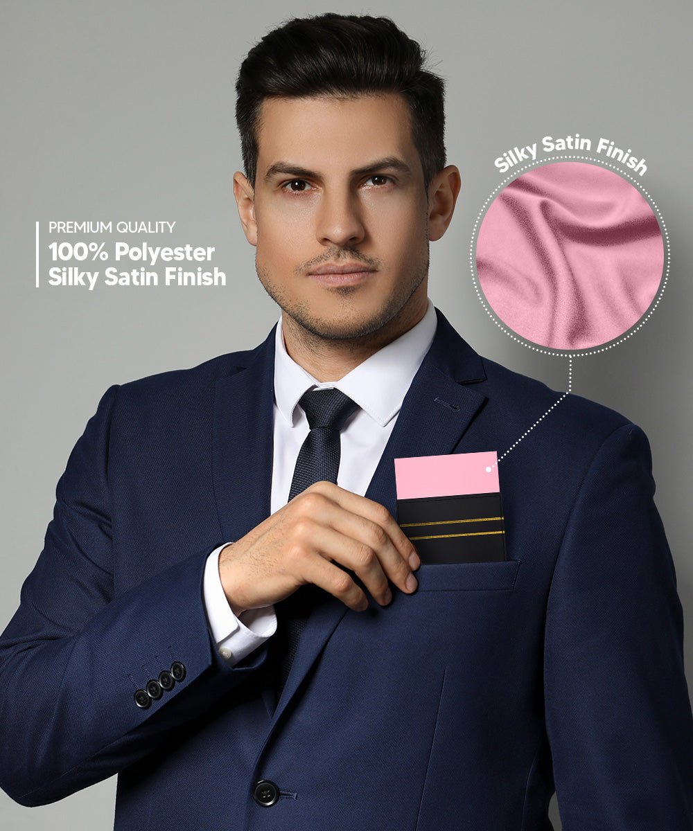 Vittorio Farina Men's Pre - Folded Pocket Square: Flat - PS - PREFOLD - FLAT_PINK - Classy Cufflinks