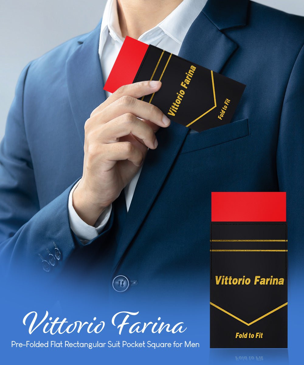 Vittorio Farina Men's Pre - Folded Pocket Square: Flat - PS - PREFOLD - FLAT_RED - Classy Cufflinks