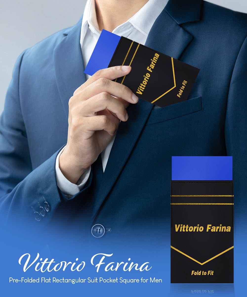 Vittorio Farina Men's Pre - Folded Pocket Square: Flat - PS - PREFOLD - FLAT_ROYAL - Classy Cufflinks