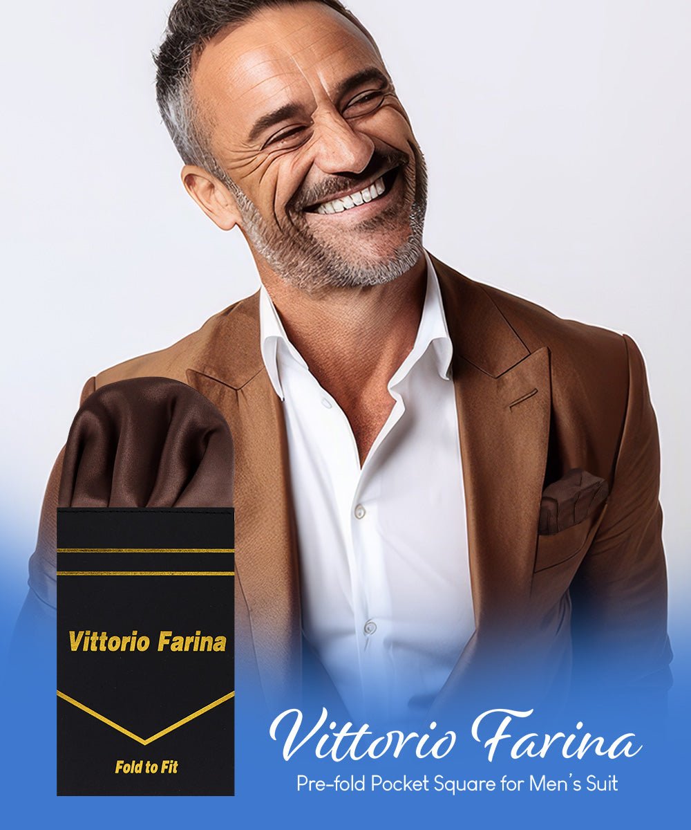 Vittorio Farina Men's Pre - Folded Pocket Square: Puff - PS - PREFOLD - PUFF_BROWN - Classy Cufflinks