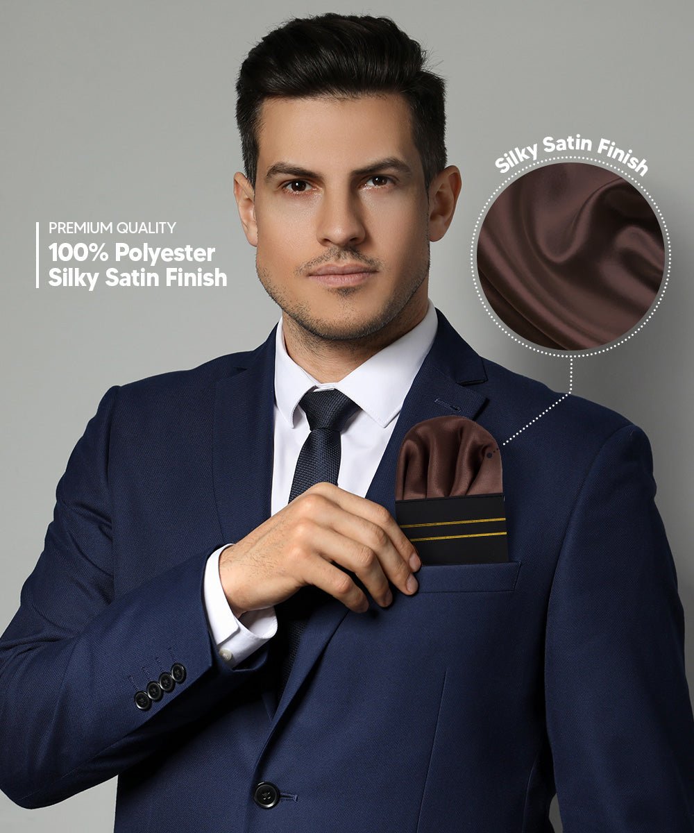 Vittorio Farina Men's Pre - Folded Pocket Square: Puff - PS - PREFOLD - PUFF_BROWN - Classy Cufflinks