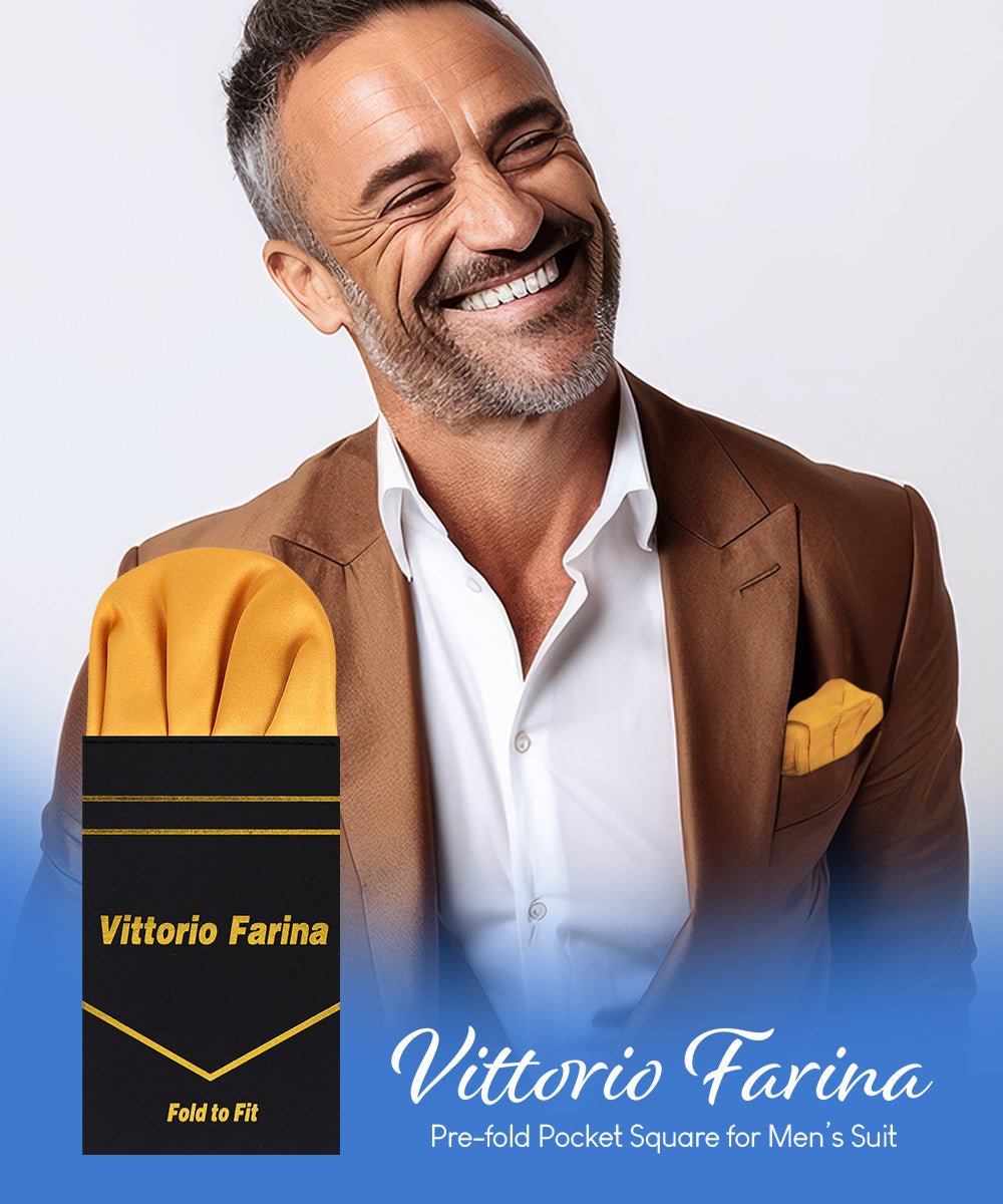 Vittorio Farina Men's Pre - Folded Pocket Square: Puff - PS - PREFOLD - PUFF_GOLD - Classy Cufflinks