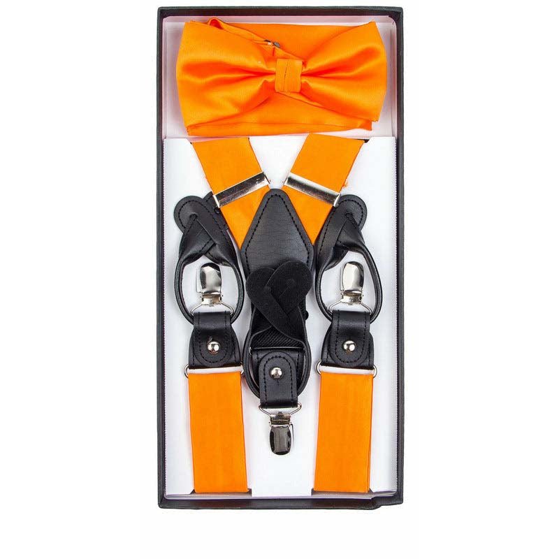 Vittorio Farina Men's Clip End Suspender, Bow Tie and Pocket Square Set with Silver Hardware in Gift Box: 70% Polyester & 30% Elastomer