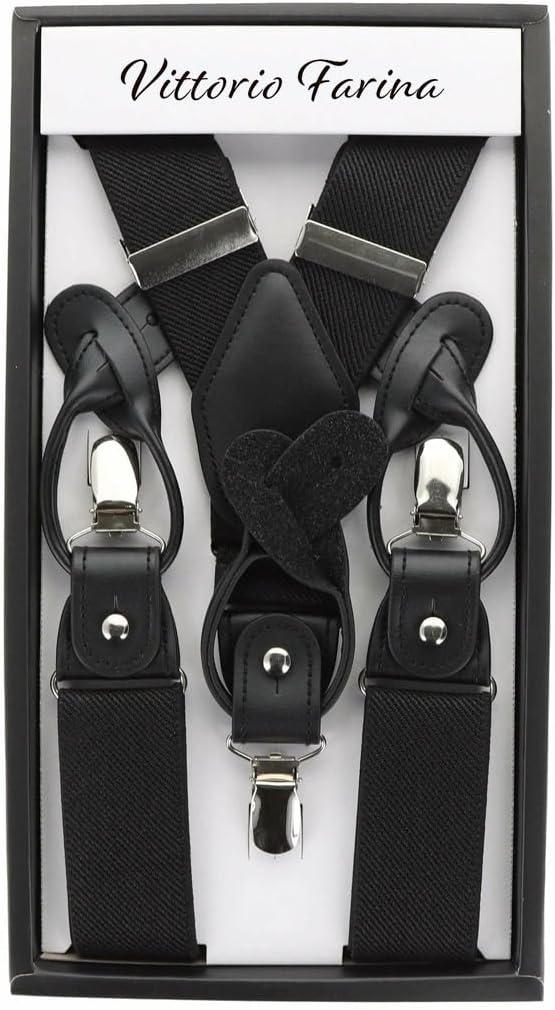 Vittorio Farina Men's Vibrant Colorful Convertible Suspender - SUSP-CONV-GC_BLACK - Classy Cufflinks