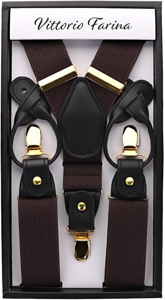 Vittorio Farina Men's Vibrant Colorful Convertible Suspender - SUSP-CONV-GC_BROWN - Classy Cufflinks