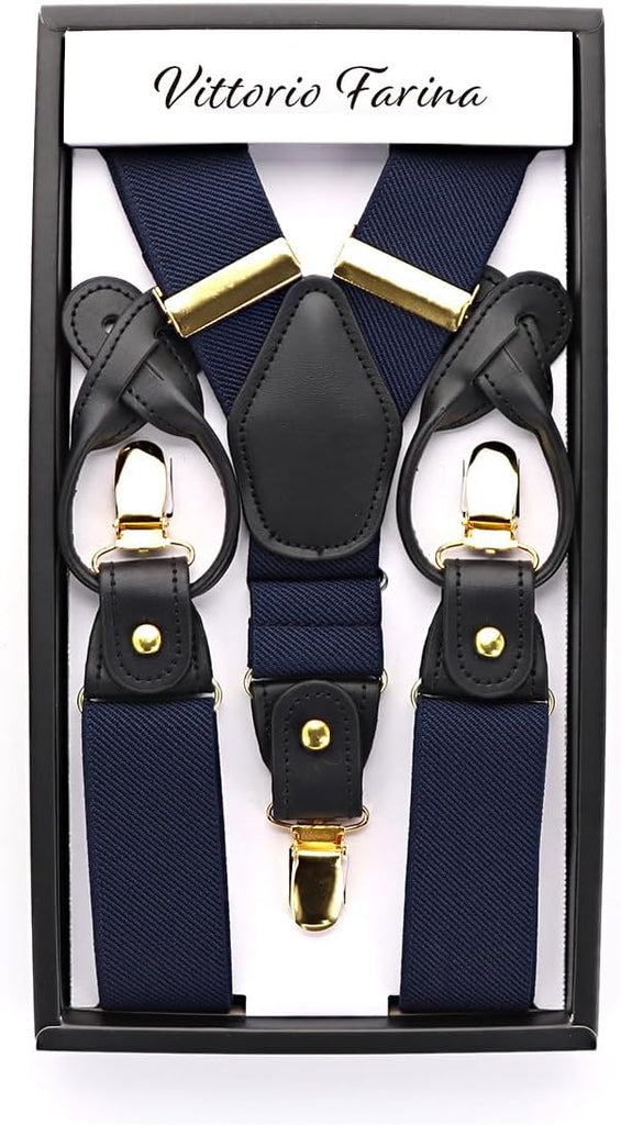 Vittorio Farina Men's Vibrant Colorful Convertible Suspender - SUSP-CONV-GC_DARK-NAVY - Classy Cufflinks